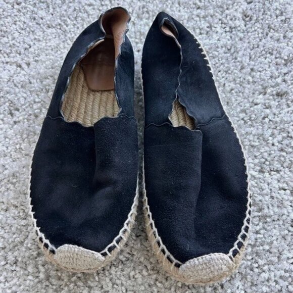 Chloe Scalloped Espadrille Flats - Black Leather Suede - Size 6 (EU 36) - Picture 2 of 5